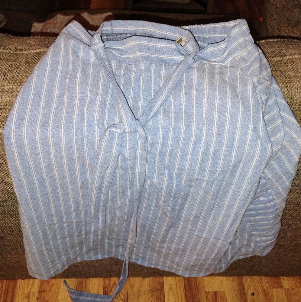 Small Blue And White Striped Midi Skirt With Belt
